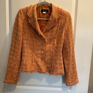 Teri Jon Peach Pink Gold Orange Blossom Chanel-style Spring Jacket Blazer
